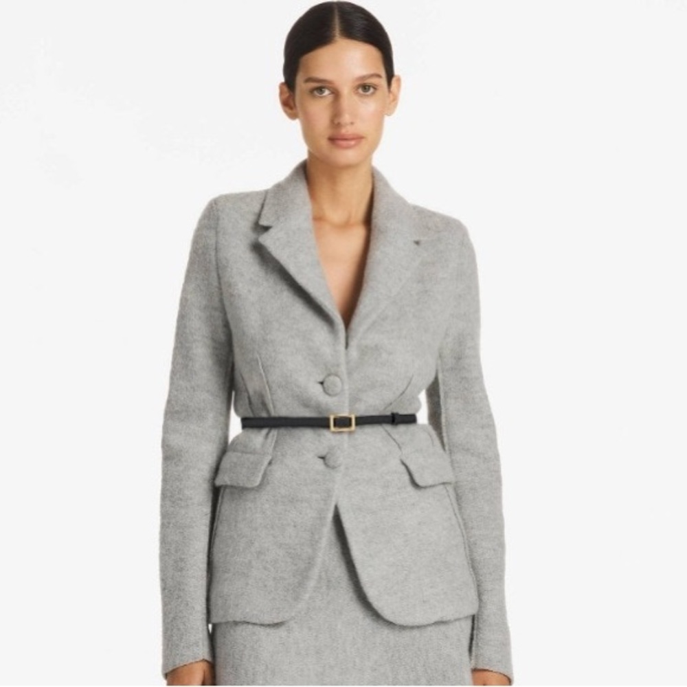 St. John Boucle Brushed Wool Mohair Jacket Genuine Snake Python Belt 14